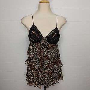 Vintage Betsey Johnson Leopard Print Tiered Chemise Size S